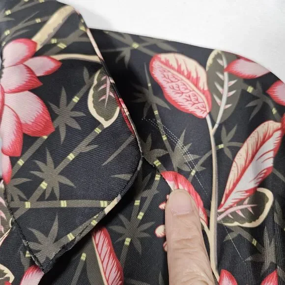 Tuckernuck Womens M Bamboo Black Floral Midi Shirt Dress Round Slits Hem Peasant - Picture 8 of 16